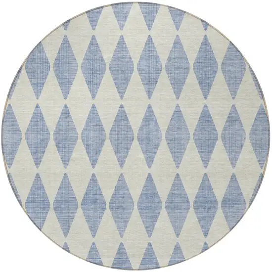 8' Sky Blue Round Geometric Washable Indoor Outdoor Area Rug Photo 4