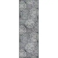 Photo of 8' Slate And Gray Medallion Power Loom Stain Resistant Runner Rug