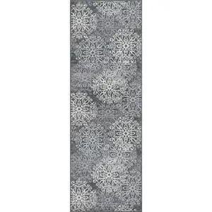 Photo of 8' Slate And Gray Medallion Power Loom Stain Resistant Runner Rug