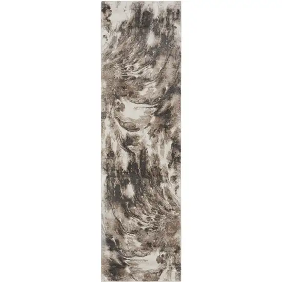 8' Tan Abstract Power Loom Runner Rug Photo 2