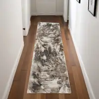 Photo of 8' Tan Abstract Power Loom Runner Rug