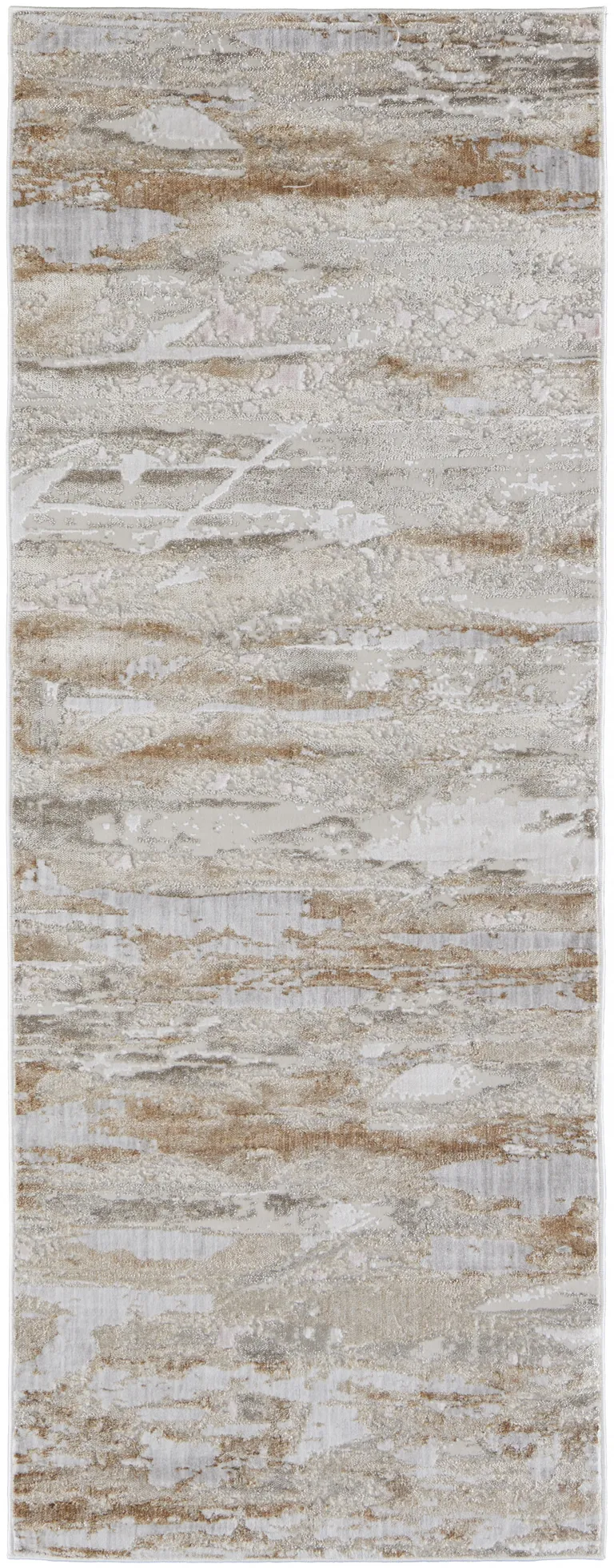 8' Tan And Ivory Abstract Power Loom Distressed Runner Rug Photo 1