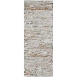 Photo of 8' Tan And Ivory Abstract Power Loom Distressed Runner Rug