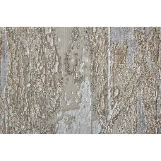 8' Tan And Ivory Abstract Power Loom Distressed Runner Rug Photo 6