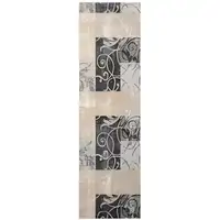 Photo of 8' Tan Black and Ivory Floral Vines Non Skid Runner Rug