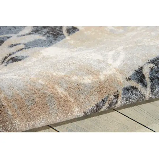 8' Tan Black and Ivory Floral Vines Non Skid Runner Rug Photo 4