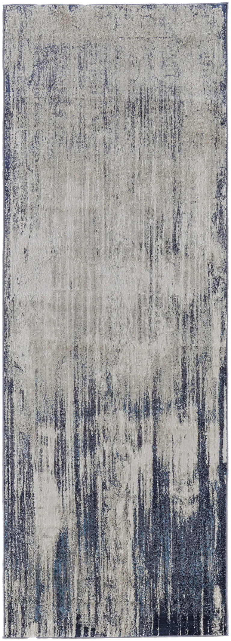 8' Tan Blue And Ivory Abstract Power Loom Distressed Runner Rug Photo 1