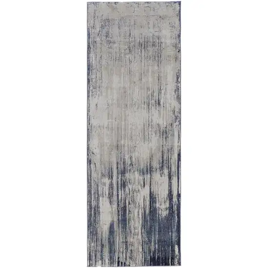 8' Tan Blue And Ivory Abstract Power Loom Distressed Runner Rug Photo 1