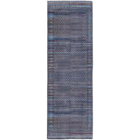 8' Tan Blue And Pink Striped Power Loom Runner Rug Photo 1