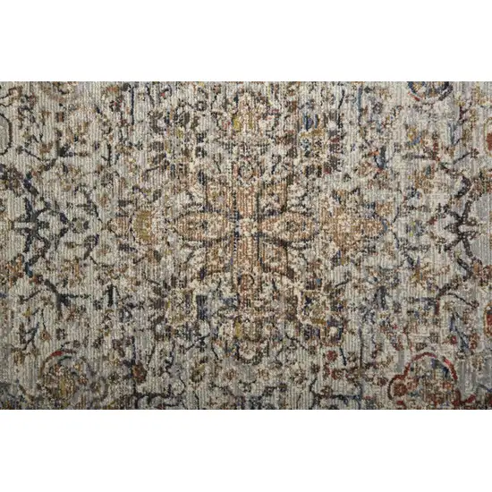 10' Tan Blue and Brown Oriental Power Loom Runner Rug With Fringe Photo 8