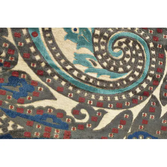 8' Tan Blue and Taupe Paisley Power Loom Runner Rug Photo 4