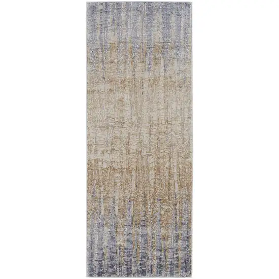 8' Tan Brown And Blue Abstract Power Loom Distressed Runner Rug Photo 1