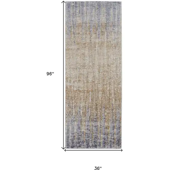 8' Tan Brown And Blue Abstract Power Loom Distressed Runner Rug Photo 7