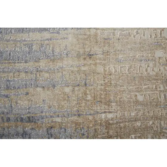 8' Tan Brown And Blue Abstract Power Loom Distressed Runner Rug Photo 6