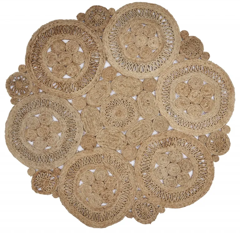 6' Tan Floral Rings Jute Area Rug Photo 1