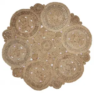 Photo of 6' Tan Floral Rings Jute Area Rug