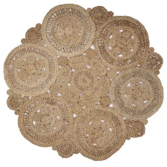 6' Tan Floral Rings Jute Area Rug Photo 9