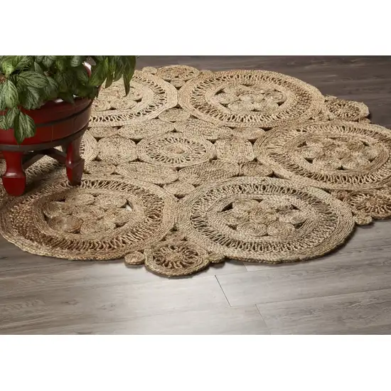 6' Tan Floral Rings Jute Area Rug Photo 7