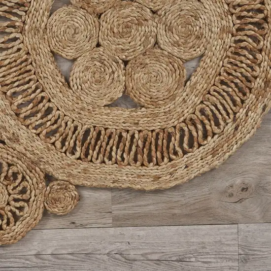 6' Tan Floral Rings Jute Area Rug Photo 6