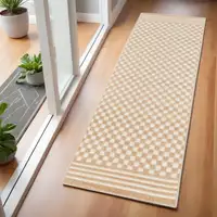 Photo of 6' Tan Geometric Runner Rug