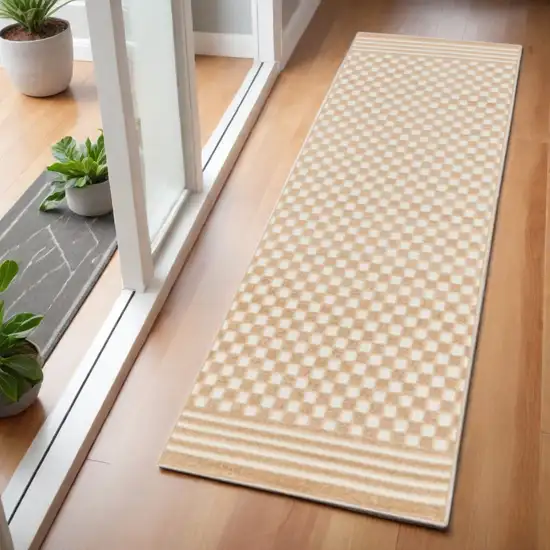 6' Tan Geometric Runner Rug Photo 2