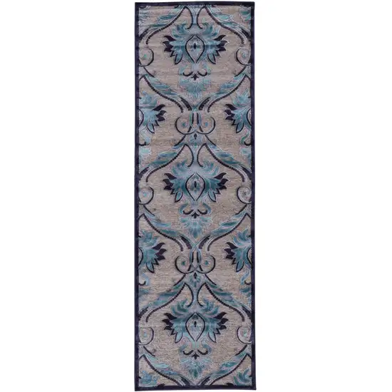 8' Tan Green and Taupe Floral Power Loom Runner Rug Photo 2