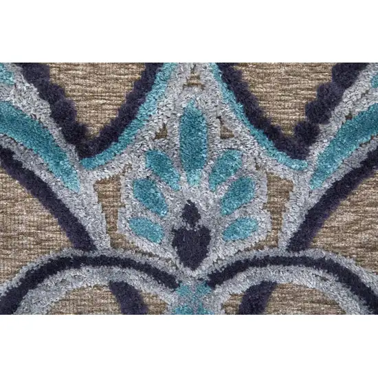 8' Tan Green and Taupe Floral Power Loom Runner Rug Photo 6