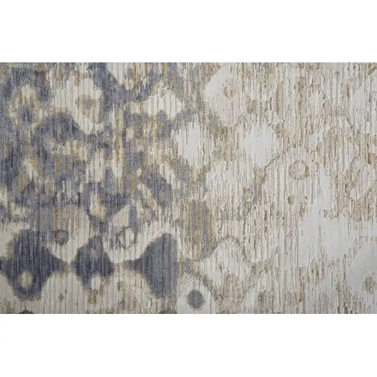 8' Tan Ivory And Blue Abstract Power Loom Distressed Runner Rug Photo 6