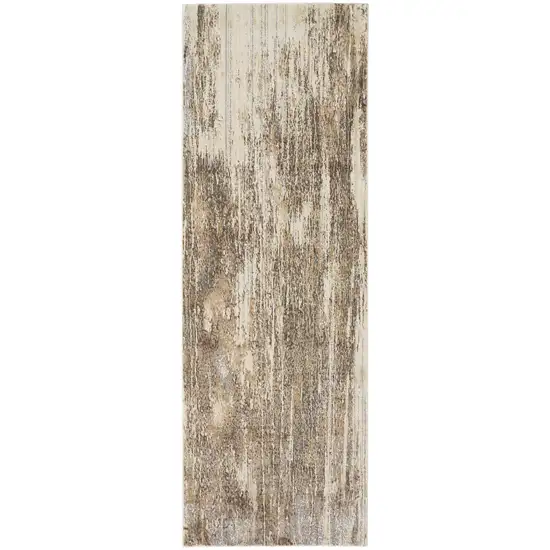 8' Tan Ivory And Brown Abstract Runner Rug Photo 1