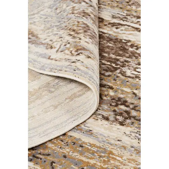 8' Tan Ivory And Brown Abstract Runner Rug Photo 3