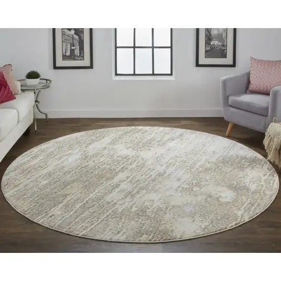 8' Tan Ivory And Brown Round Abstract Area Rug Photo 6