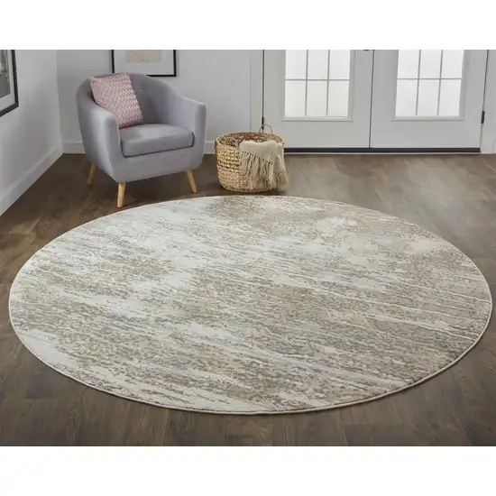 8' Tan Ivory And Brown Round Abstract Area Rug Photo 4