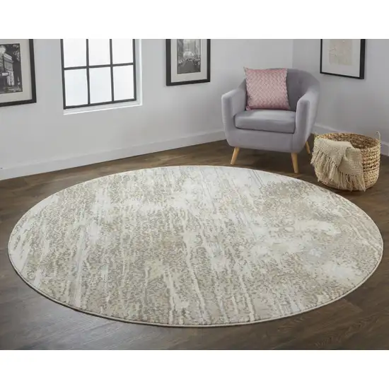 8' Tan Ivory And Brown Round Abstract Area Rug Photo 5