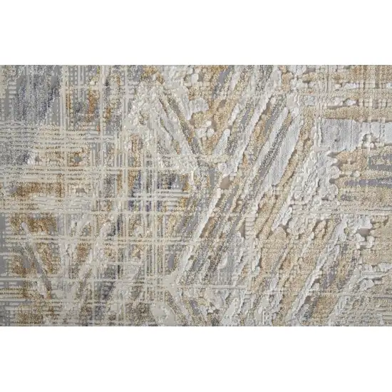 10' Tan Ivory And Gray Abstract Power Loom Distressed Runner Rug Photo 6