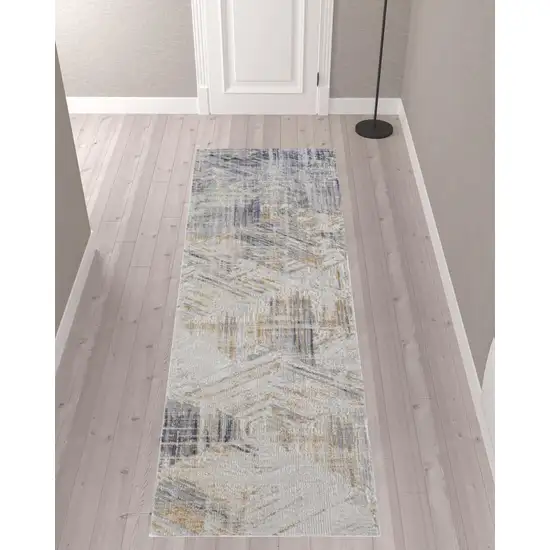 10' Tan Ivory And Gray Abstract Power Loom Distressed Runner Rug Photo 2