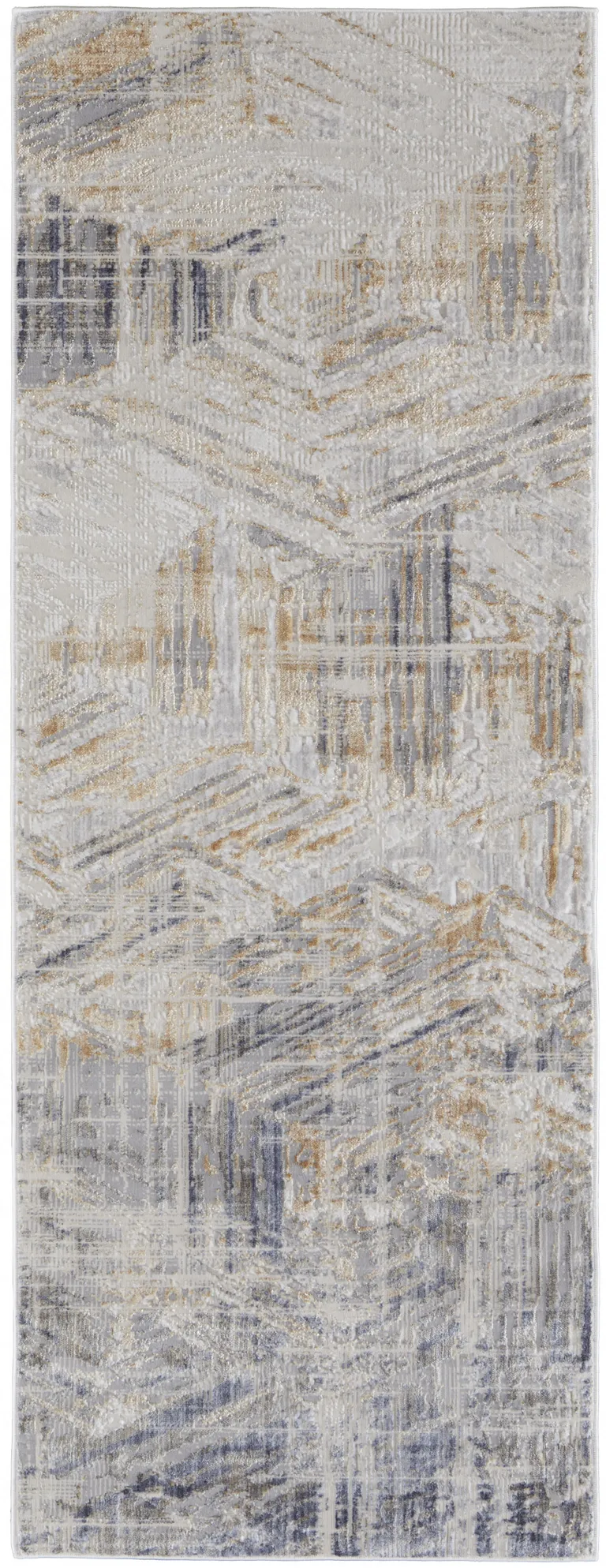 10' Tan Ivory And Gray Abstract Power Loom Distressed Runner Rug Photo 1