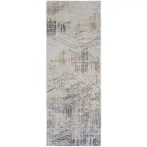 Photo of 10' Tan Ivory And Gray Abstract Power Loom Distressed Runner Rug