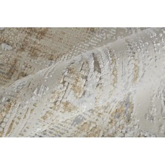 8' Tan Ivory And Gray Abstract Power Loom Distressed Runner Rug Photo 5