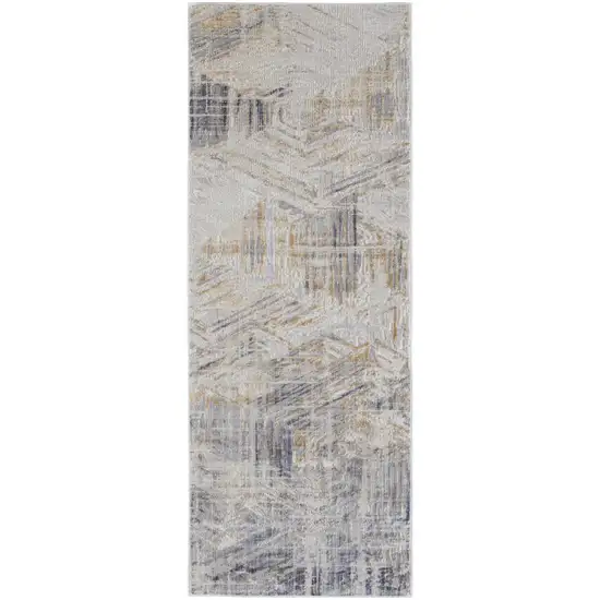 8' Tan Ivory And Gray Abstract Power Loom Distressed Runner Rug Photo 1