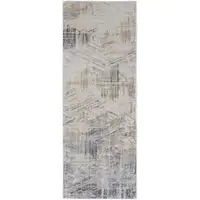 Photo of 8' Tan Ivory And Gray Abstract Power Loom Distressed Runner Rug