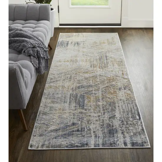 8' Tan Ivory And Gray Abstract Power Loom Distressed Runner Rug Photo 4