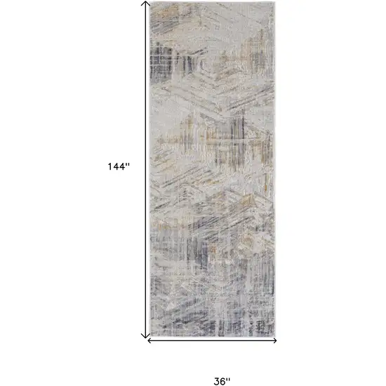 12' Tan Ivory And Gray Abstract Power Loom Distressed Runner Rug Photo 5