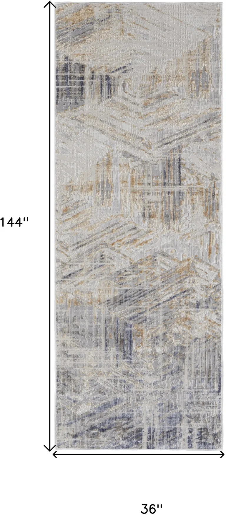 12' Tan Ivory And Gray Abstract Power Loom Distressed Runner Rug Photo 5