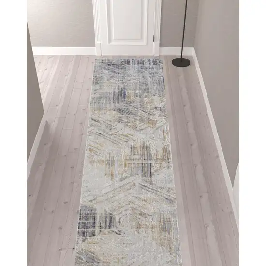 12' Tan Ivory And Gray Abstract Power Loom Distressed Runner Rug Photo 2