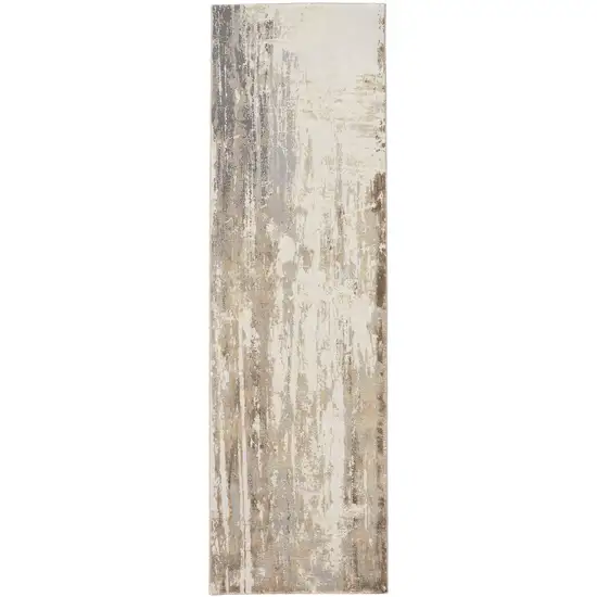 8' Tan Ivory And Gray Abstract Runner Rug Photo 1