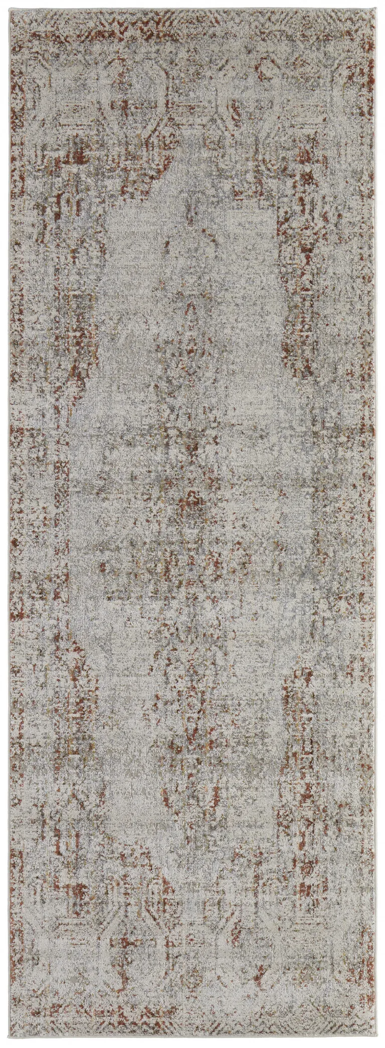 8' Tan Ivory And Orange Floral Power Loom Distressed Runner Rug With Fringe Photo 1