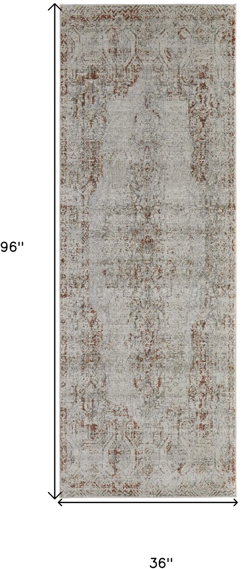 8' Tan Ivory And Orange Floral Power Loom Distressed Runner Rug With Fringe Photo 4