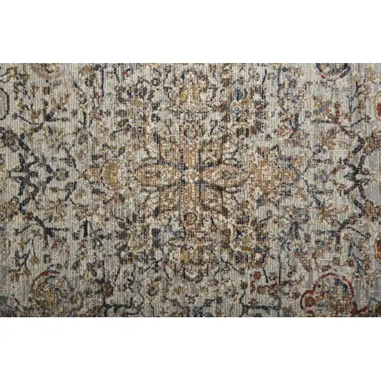 8' Tan Orange And Blue Floral Power Loom Distressed Runner Rug With Fringe Photo 6