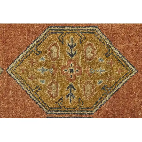 8' Tan Orange And Brown Wool Floral Hand Knotted Stain Resistant Runner Rug Photo 1