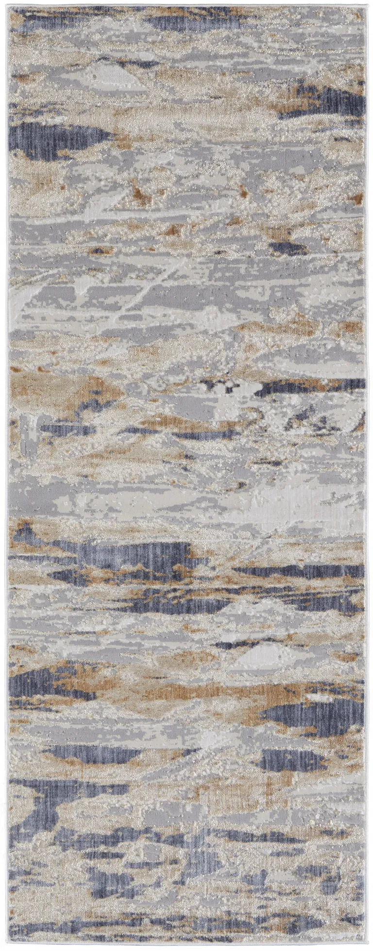 8' Tan Orange And Ivory Abstract Power Loom Distressed Runner Rug Photo 1